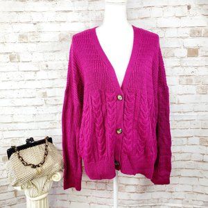 NWT Splendid Sz L Fuchsia Pink Cable Knit Button Front Cardigan Sweater RP $188